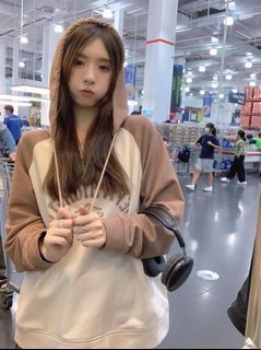 美式 復古 v領 連帽 大碼 慵懶 薄款 長袖上衣