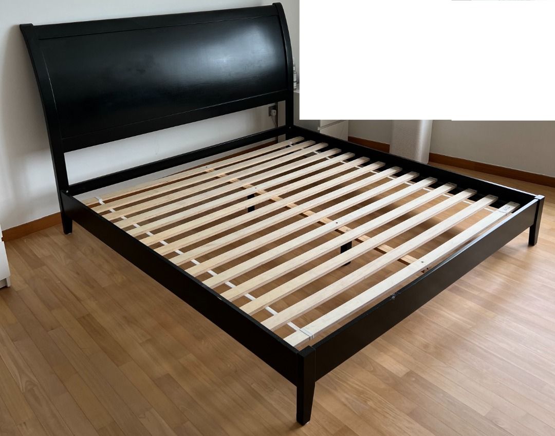 American King size wooden bed frame and boxspring, Furniture & Home