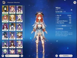 asia ar45 genshin 5x5* nilou, tighnari, yelan