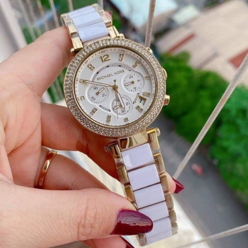 Authentic MK Parker White Acetate Watch