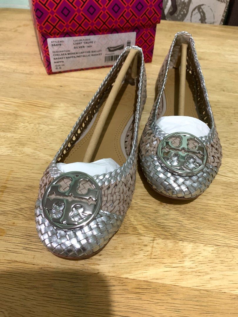 AUTHENTIC TORY BURCH CHELSEA WOVEN CAP TOE BALLET FLATS Women s