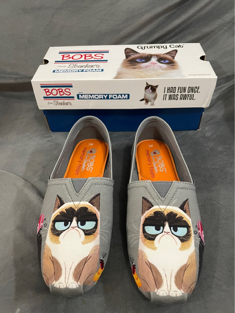 BOBS from skechers women s slip on flat shoes grumpy cat