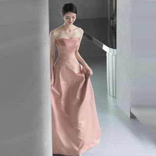 (Can customise) Premium Italy pink tube sweetheart neck elegant evening gown prom dress wedding dress Wedding gown