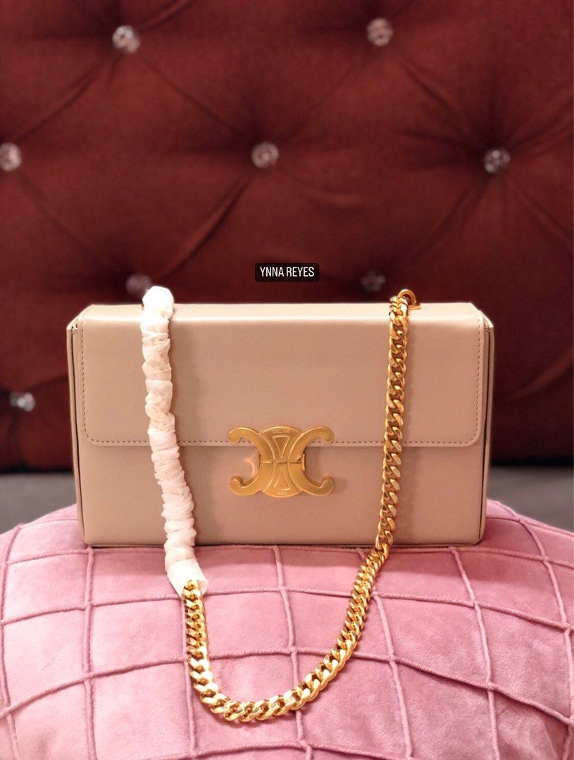 Celine Chain Box Triomphe Shoulder Bag Beige, Luxury, Bags