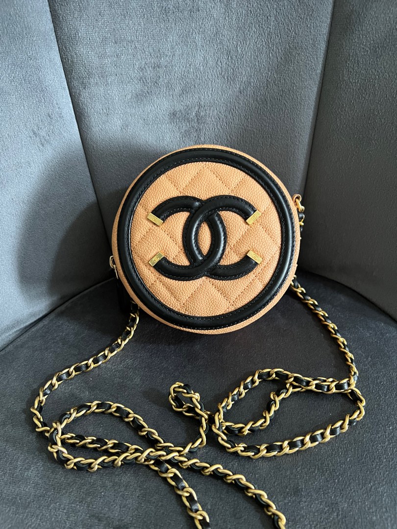 Chanel Lambskin Quilted Round Mini Chain Bag Black  STYLISHTOP