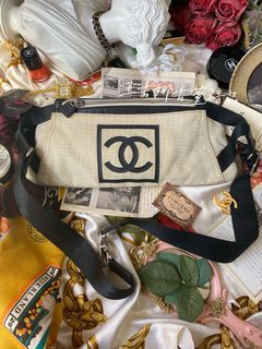 Chanel vintage 米白帆布古董腰包/改造斜背/多功能/男女可以