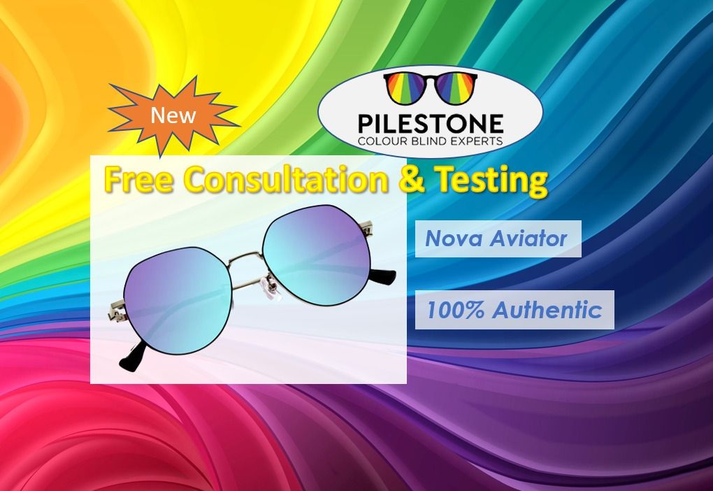 Color Blind Glasses Nova Aviator Design from Pilestone, Men's Fashion