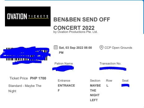 CONCERT TICKET Ben&Ben Send Off Concert, Tickets & Vouchers, Event ...