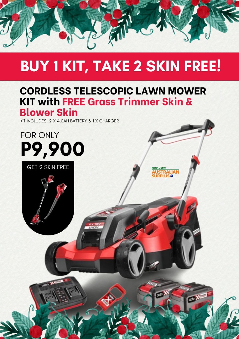 CORDLESS TELESCOPIC LAWN MOWER KIT with FREE Grass Trimmer Skin