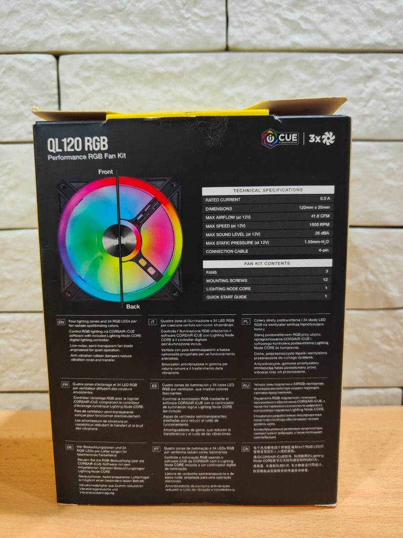 Corsair iCUE QL120 RGB Fan with Lighting Node Core, Computers & Tech ...