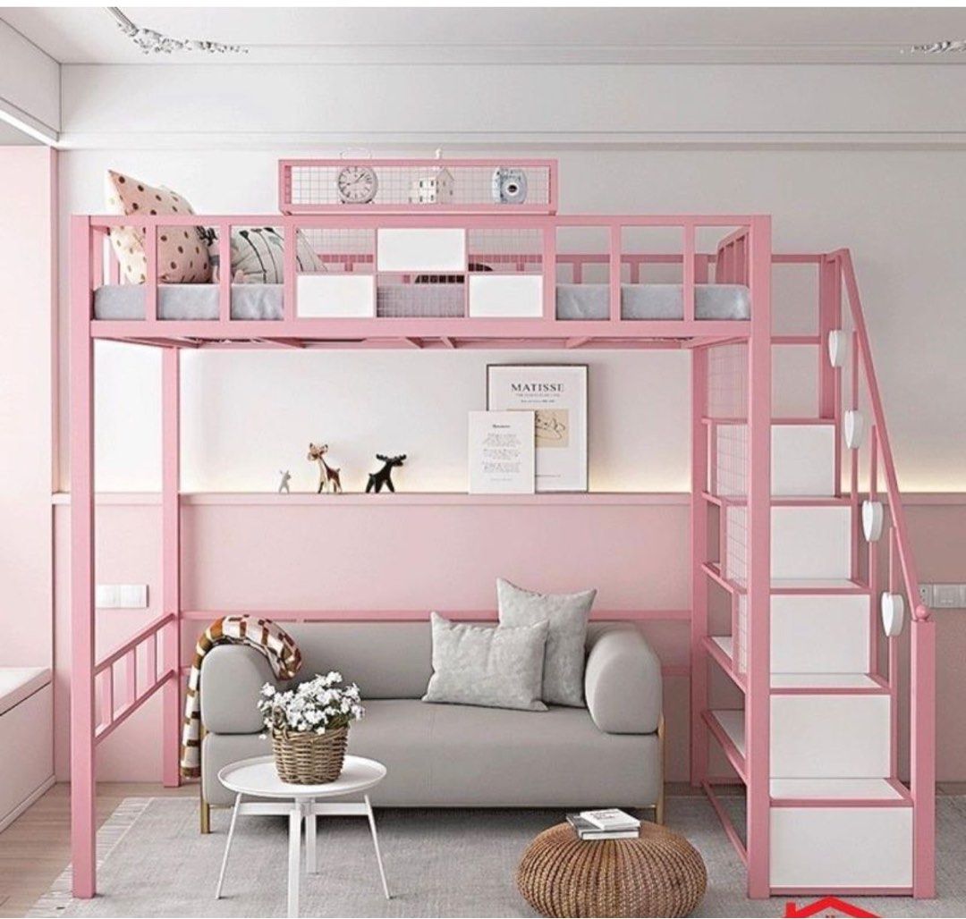Customized Pink Loft Bed in Queen Size, Furniture & Home Living