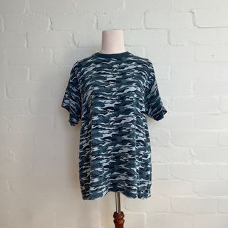 Dark teal blue/green camo print shirt • 100% Cotton