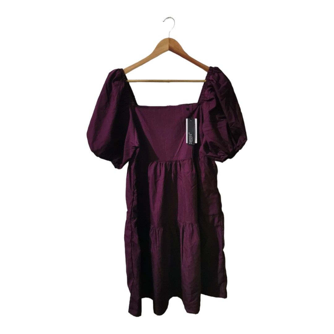 Deep Purple Puff Sleeve Dress, Women's Fashion, Dresses & Sets, Dresses ...