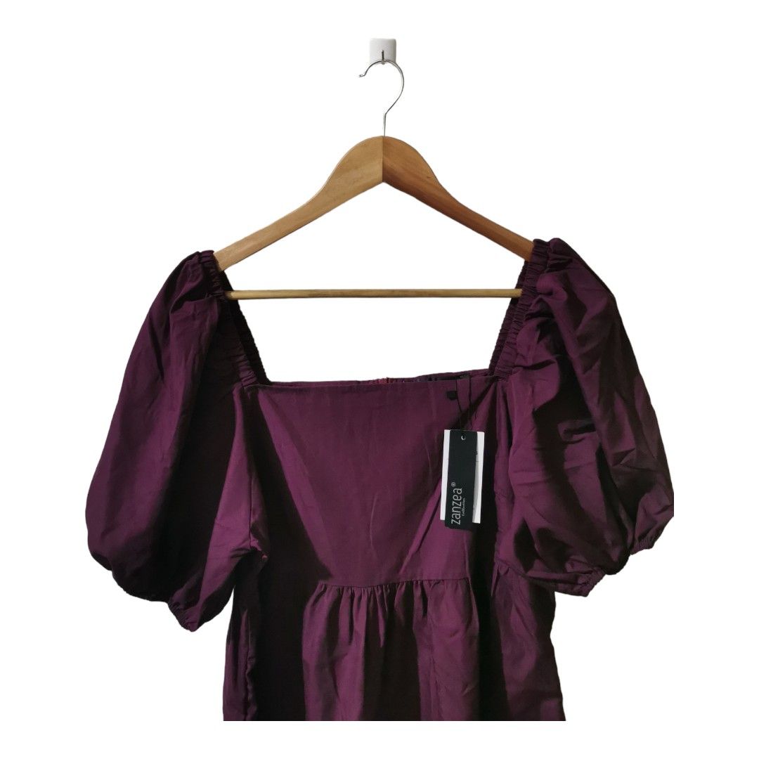 Deep Purple Puff Sleeve Dress, Women's Fashion, Dresses & Sets, Dresses ...