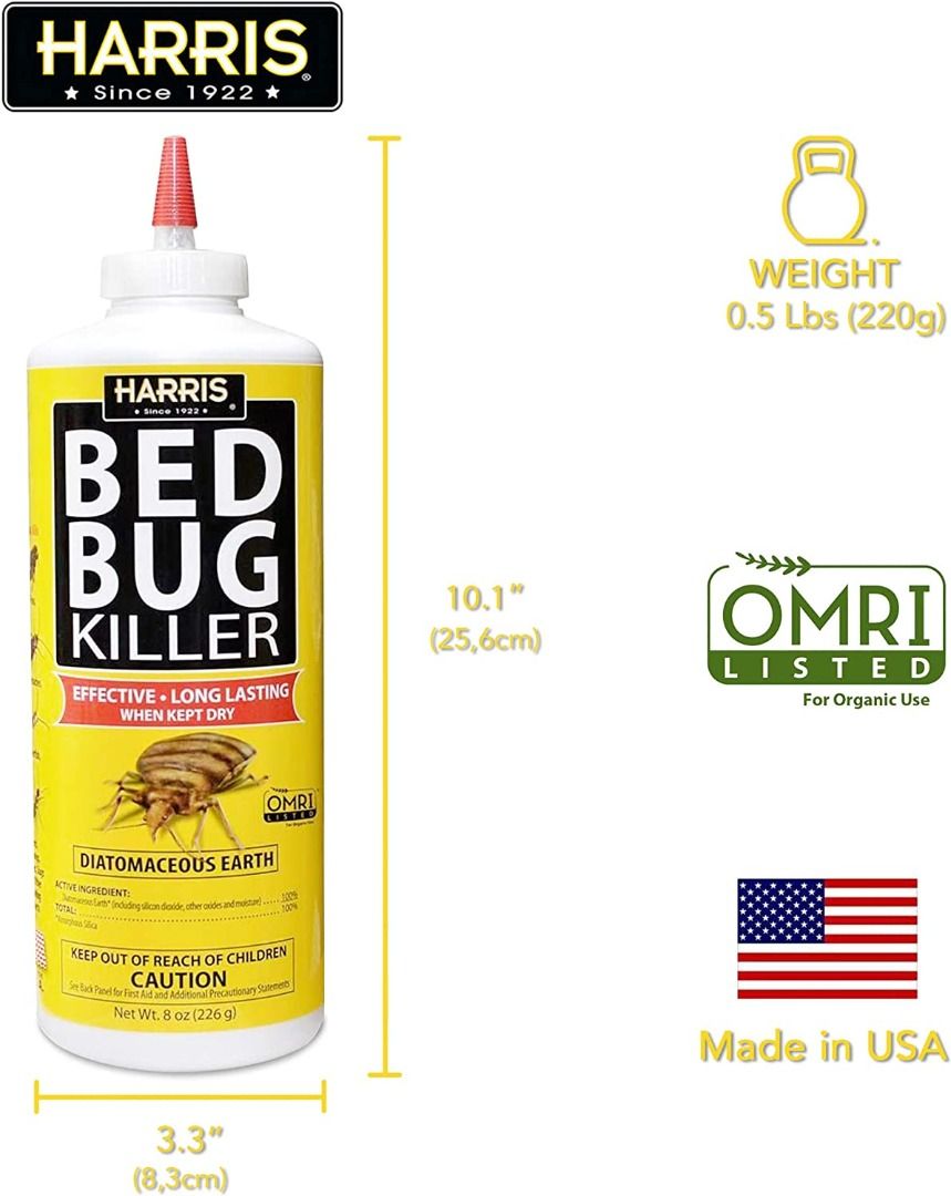 Harris Bed Bug Killer with Diatomaceous Earth 8 Oz., Furniture & Home ...