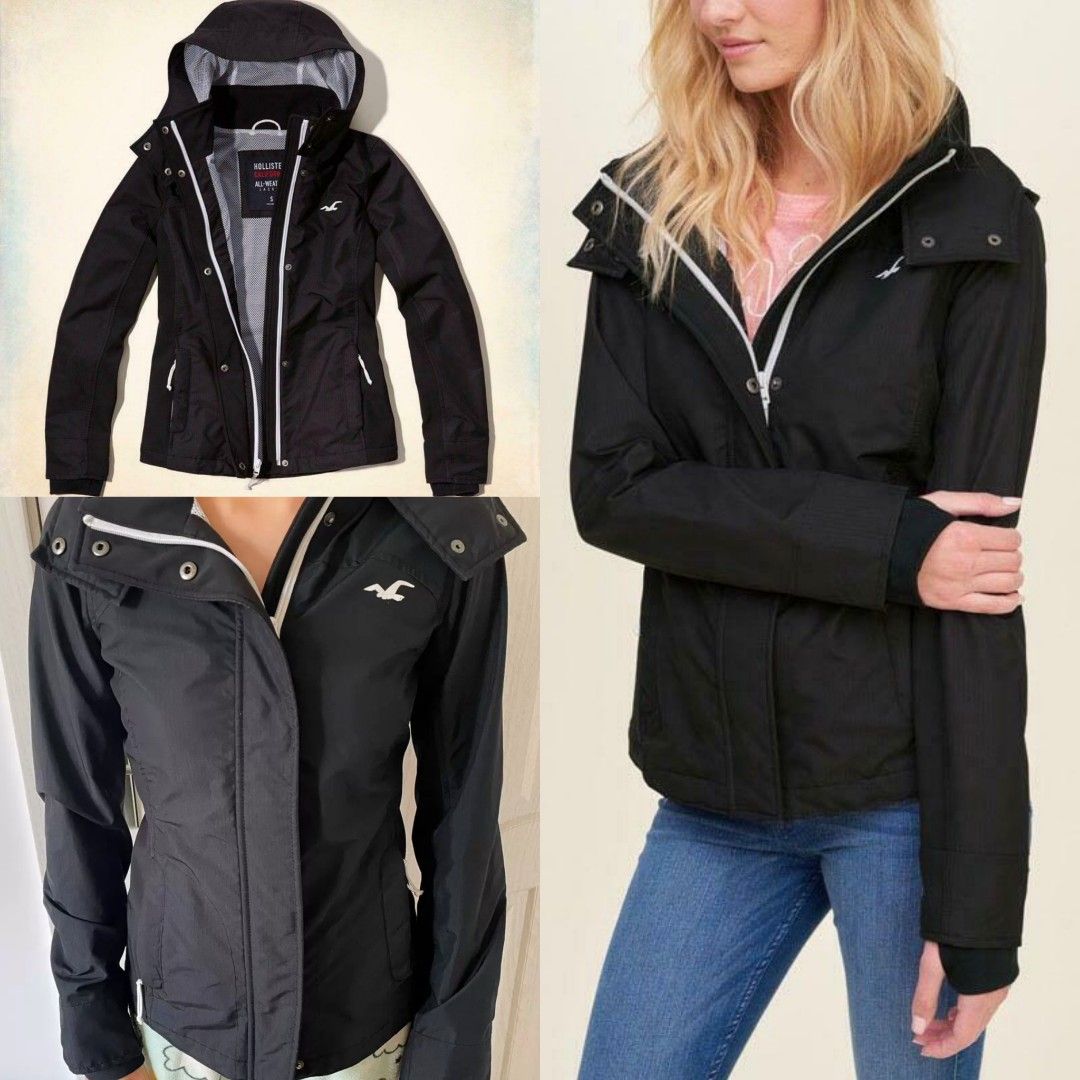 Hollister HCO All weather black mesh lined jacket coat parka A F Abercrombie Fitch AF AEO