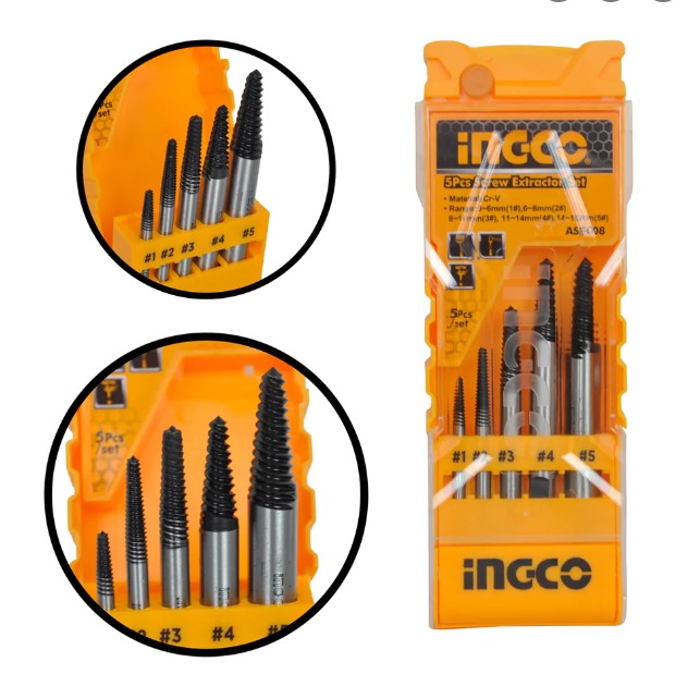 INGCO 5PCS Screw extractor set ASE008, Furniture & Home Living, Home Improvement & Organisation