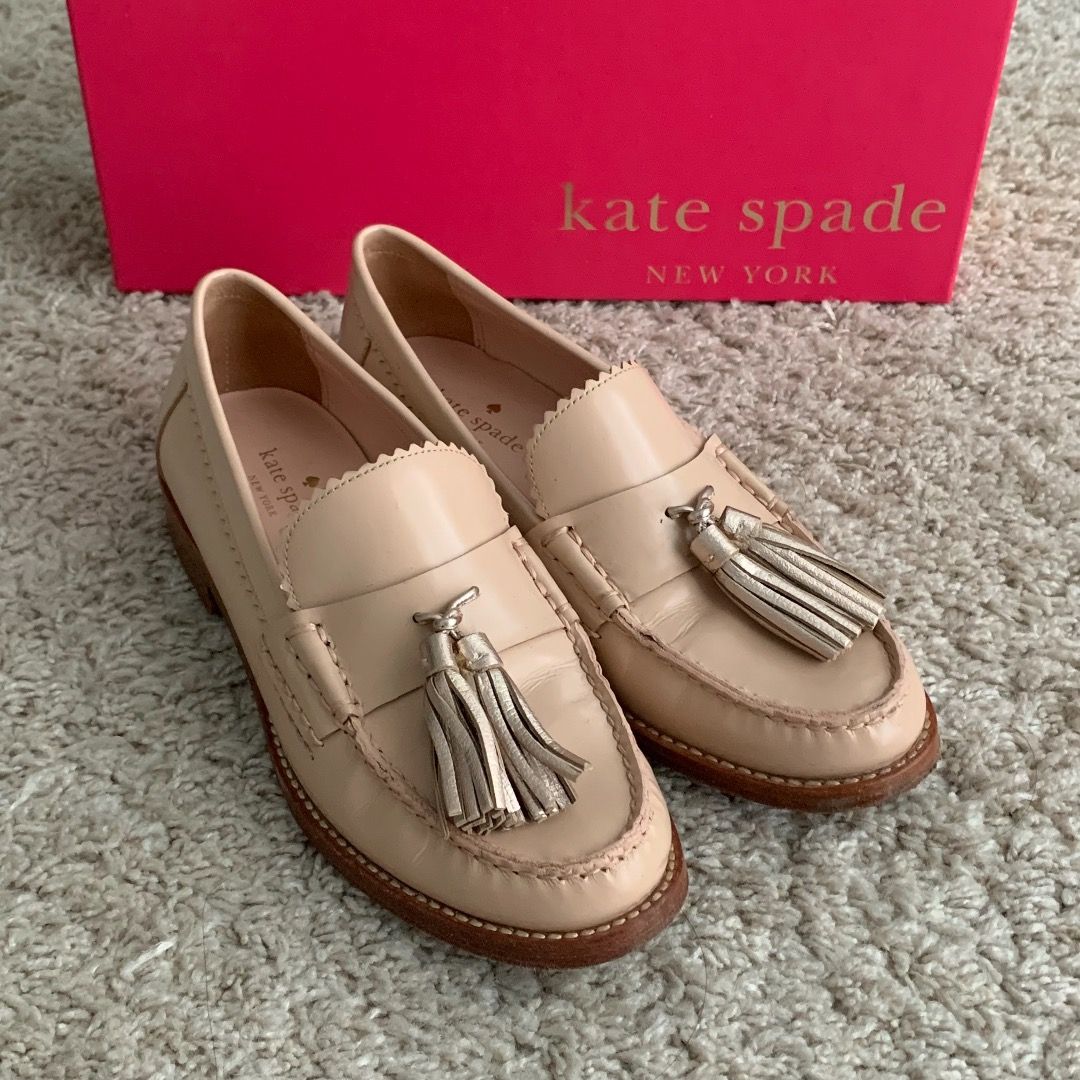 Kate Spade (Genuine) 'Blaine' Pale Pink Beige Nude Tasselled Leather Loafers,  Women's Fashion, Footwear, Loafers on Carousell