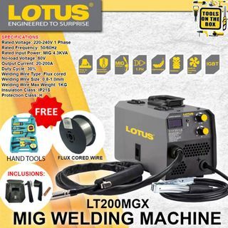Lotus 200A MIG inverter Welding Machine GASLESS LT200MGX FREE Flux Cored Wire 1KG 0.8MM & Handtools