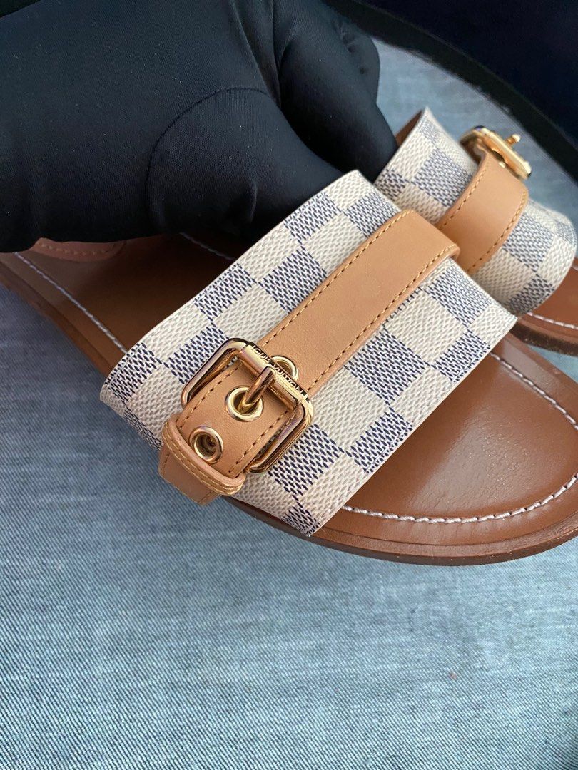 LOUIS VUITTON LV DAMIER AZUR SLIDES Luxury Sneakers Footwear