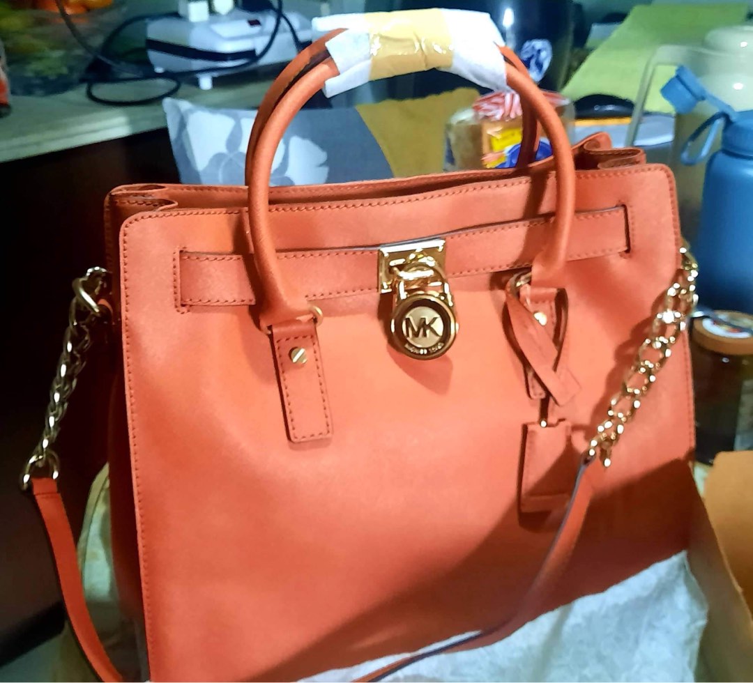 Michael Kors, Bags, Michael Kors Hamilton Burnt Orange Leather Shoulder  Bag