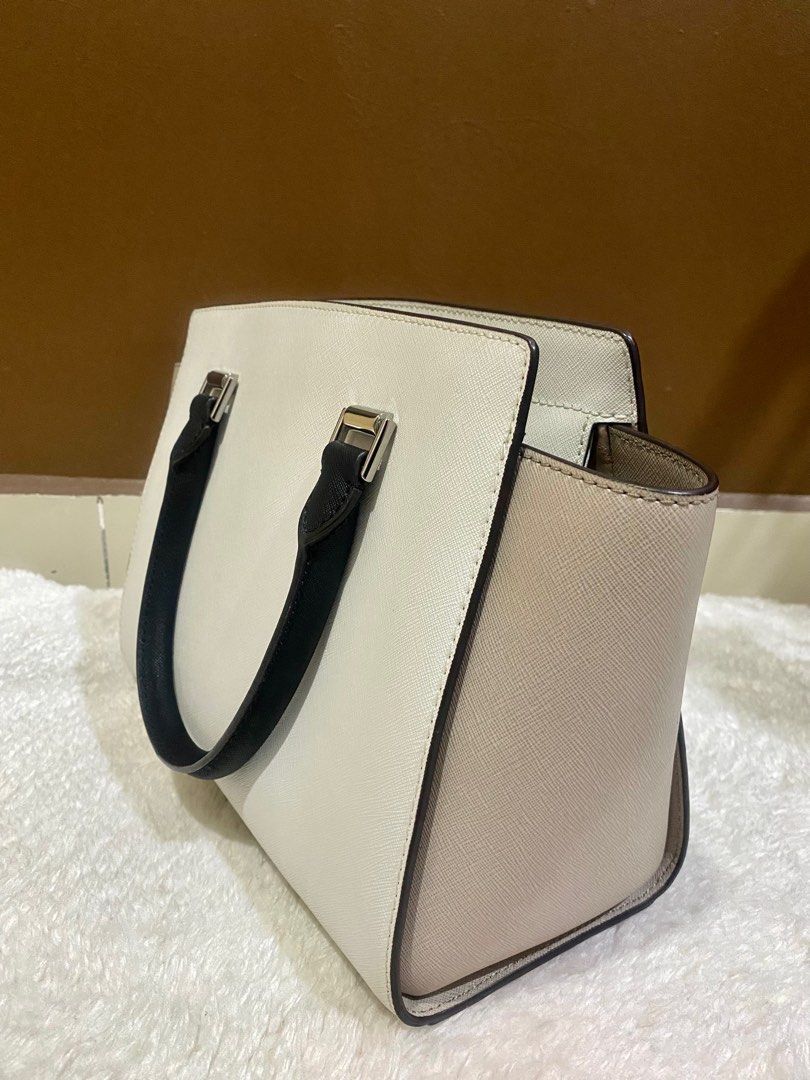 Michael kors selma medium color block saffiano leather satchel optic white