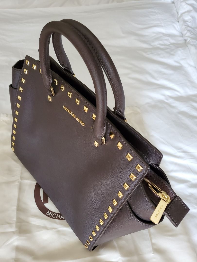 Michael kors selma medium sale studded saffiano leather satchel