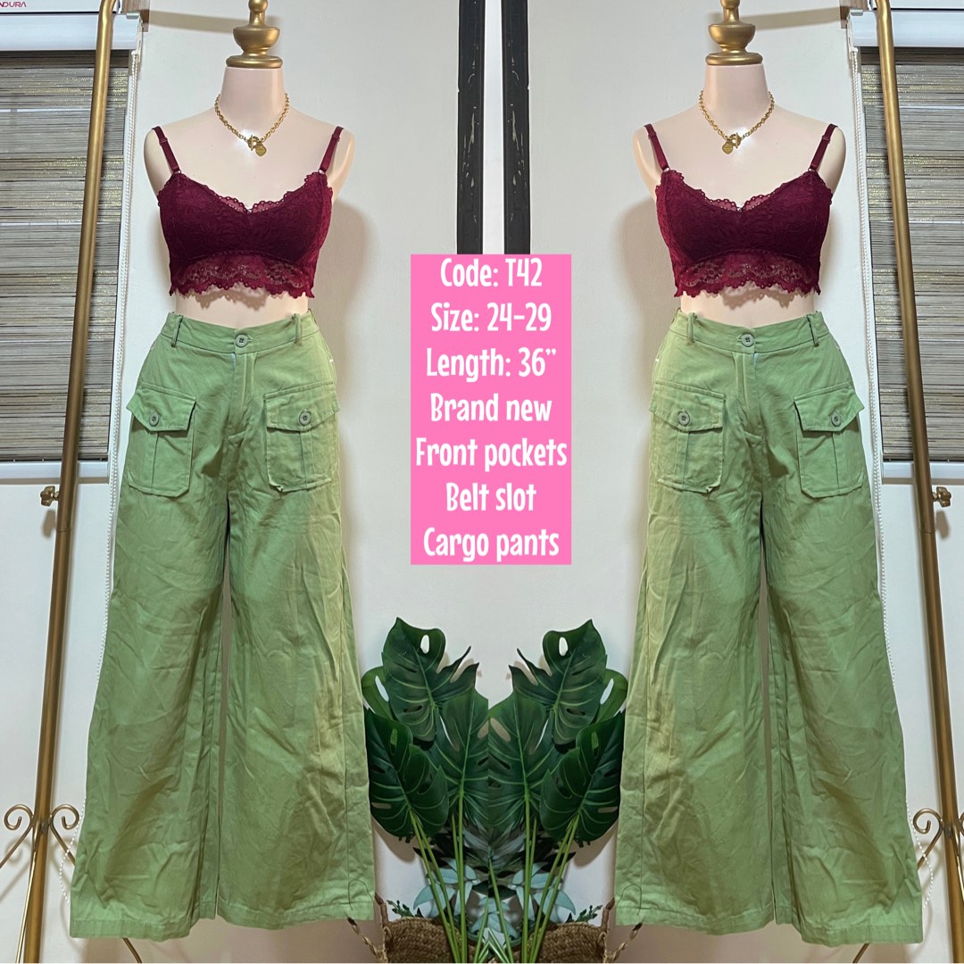 Mint green cargo trouser baggy pants, Women's Fashion, Bottoms, Jeans