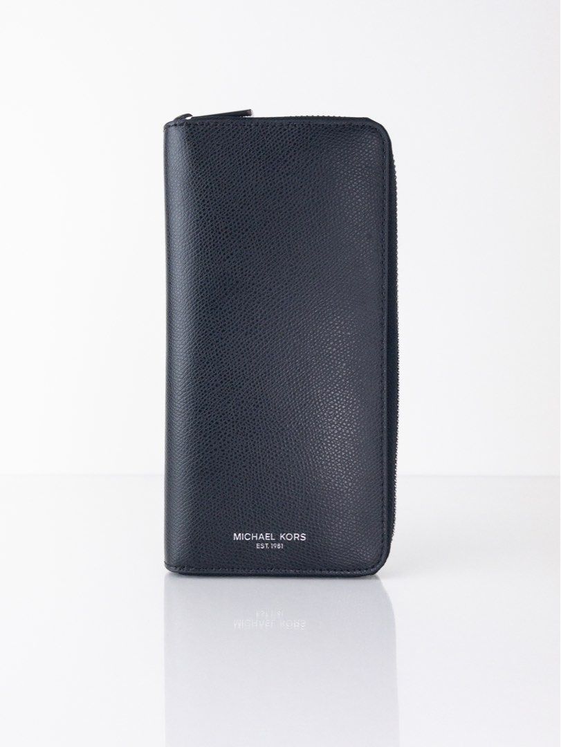 NEW MICHAEL KORS 36T7LWRE3L WARREN TECH ZIP AROUND WALLET BLACK
