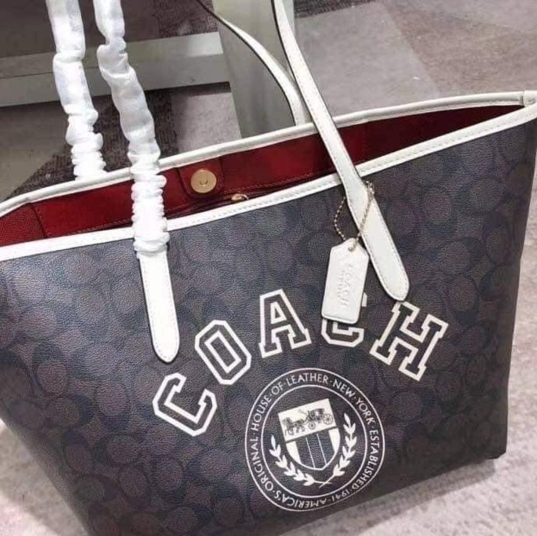 NWT Coach City Tote In Signature Canvas With Varsity Motif CB869