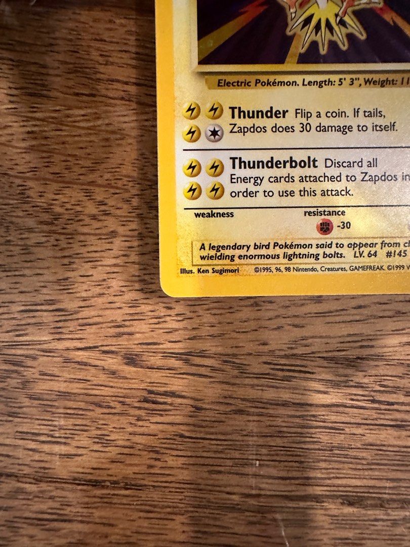 Pokémon card Base set Zapdos, Hobbies & Toys, Toys & Games on Carousell