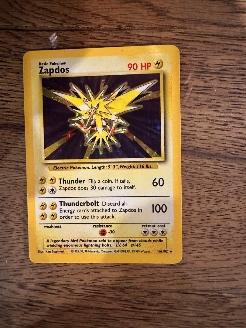 Pokémon card Base set Zapdos, Hobbies & Toys, Toys & Games on Carousell
