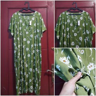 PREMIUM daster bunga # home dress rumahan santai katun rayon adem kancing depan busui mididress homedress midi motif floral jumbo rotari rotary hijau sage cant1x 117110