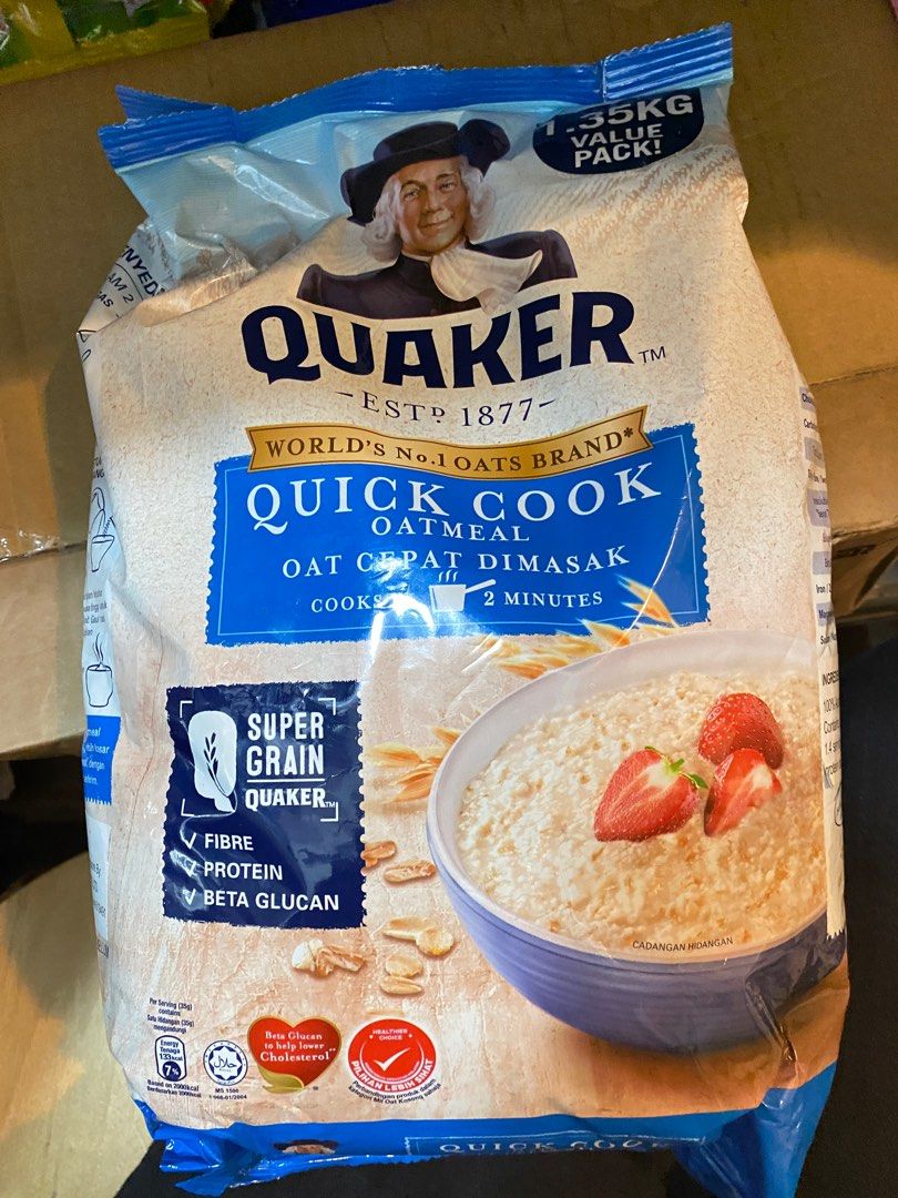Quaker Quick Cook Oatmeal 1.35kg (Halal), Food & Drinks, Packaged