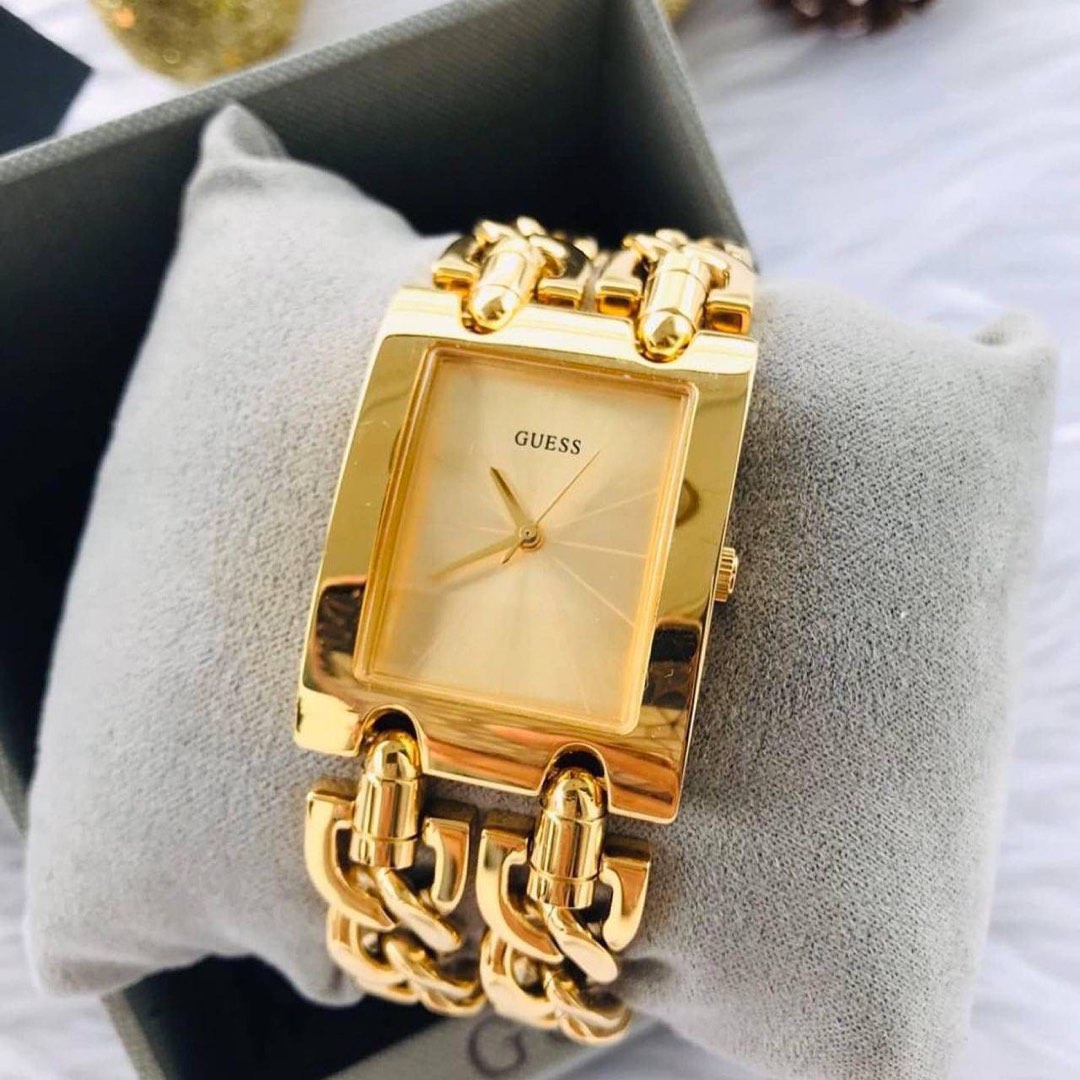 READY STOCK ORIGINAL GUESS MOD GOLD DIAL GOLD CHAIN STEEL