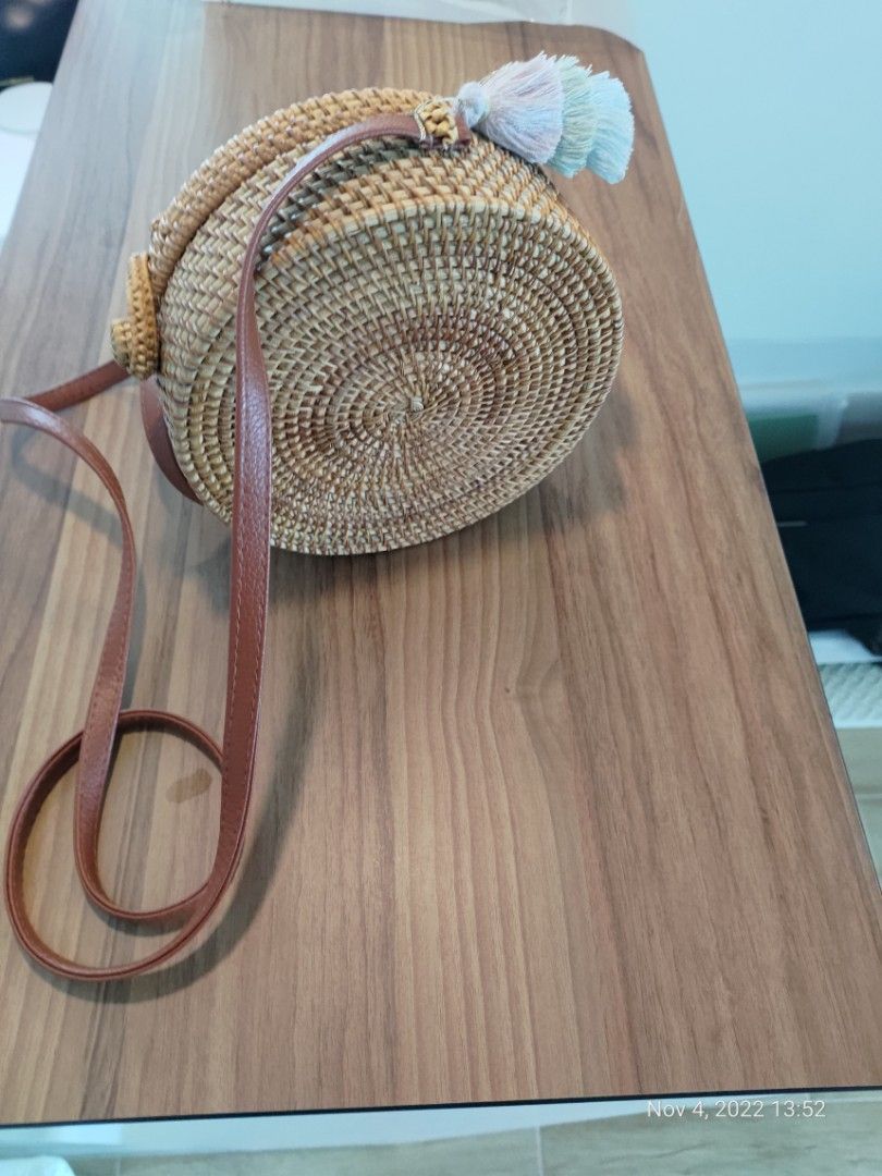 Round Rattan Cross Body Bag, Women's Fashion, Bags & Wallets, Crossbody Bags on Carousell