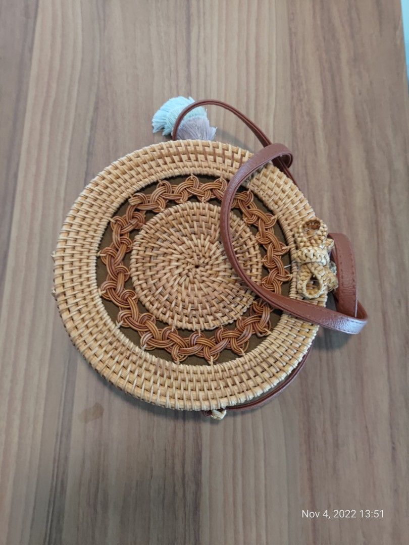 Round Rattan Cross Body Bag, Women's Fashion, Bags & Wallets, Crossbody Bags on Carousell