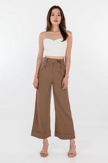 ROXY HIGH WAIST WIDE LEGGED CUFFED PANTS #MADEBYLOVET (CAMEL BROWN)
