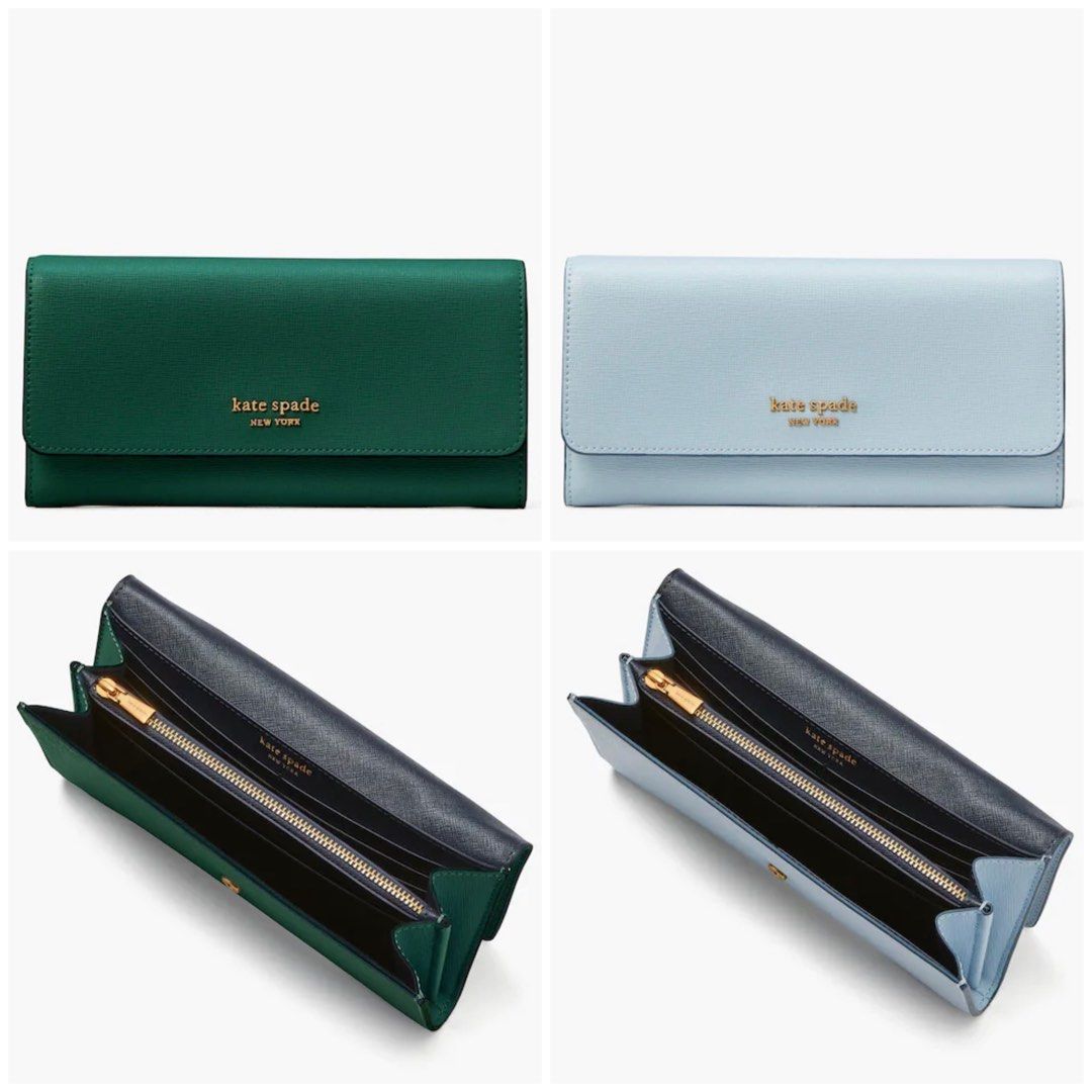SALES (ENDS 6 NOV 11:59PM) Kate Spade Morgan Flap Continental Wallet Bifold  Arugula Emerald Green / Harmony Blue Baby Light Blue, Women's Fashion, Bags  & Wallets, Wallets & Card Holders on Carousell