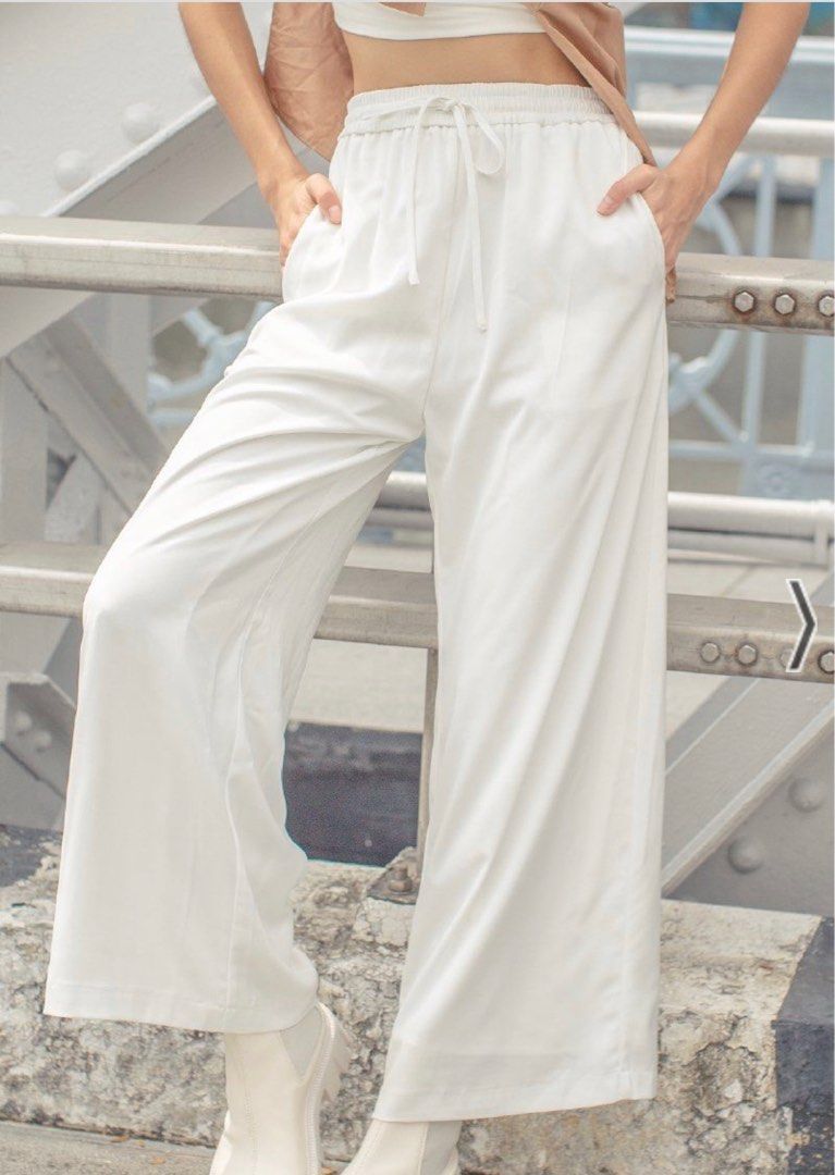 SAMUEL SATIN DRAWSTRING JOGGERS WHITE Women s Fashion Bottoms