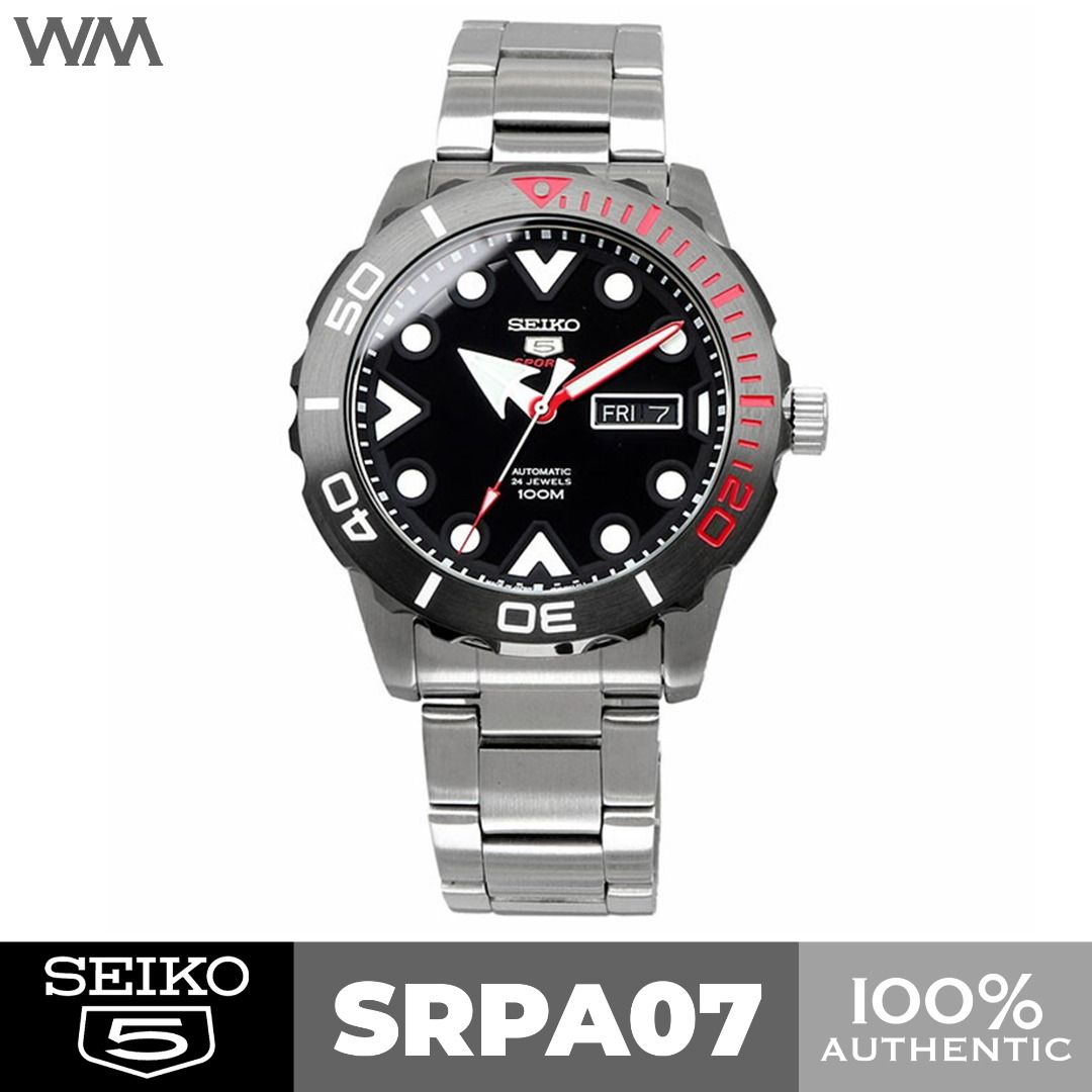 Seiko 5 Sports Black Dial Stainless Steel Automatic Watch SRPA07 SRPA07K1