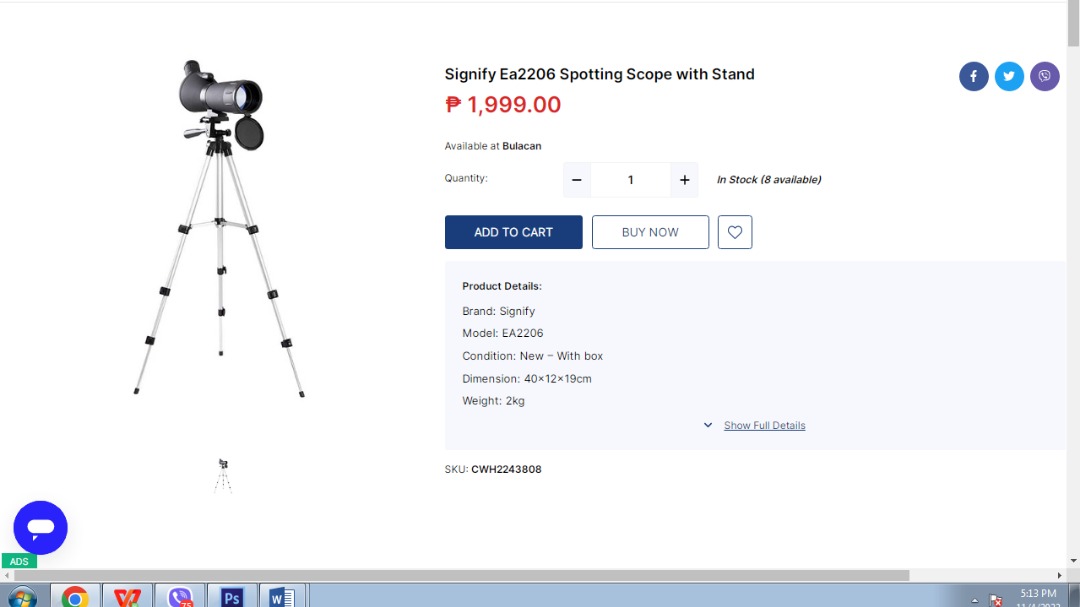 Signify Ea2206 Spotting Scope with Stand, Sports Equipment, Hiking