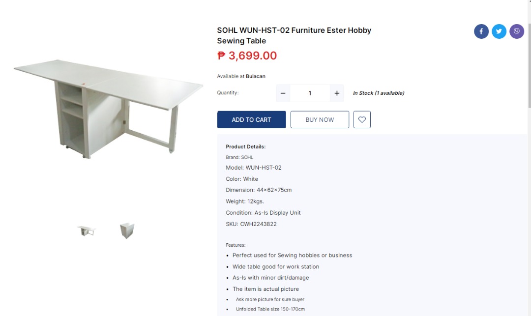 SOHL WUNHST02 Furniture Ester Hobby Sewing Table, Furniture & Home