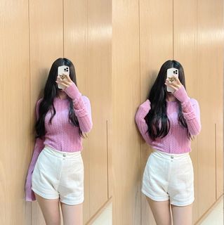 Theory｜克什米爾100%純羊絨｜張員瑛的少女原力 🇰🇷韓國女團風｜原價💰1w8｜活力粉紫色 🎨麻花羅紋｜修身長袖上衣針織衫毛衣｜又輕又暖｜手感匹敵loro piana 超強絨感 奢侈柔軟膚感