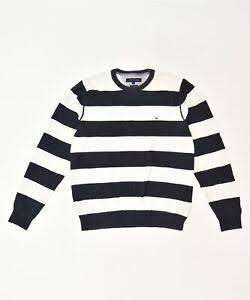 TOMMY HILFIGER Black grey striped round neck oversized pullover sweater