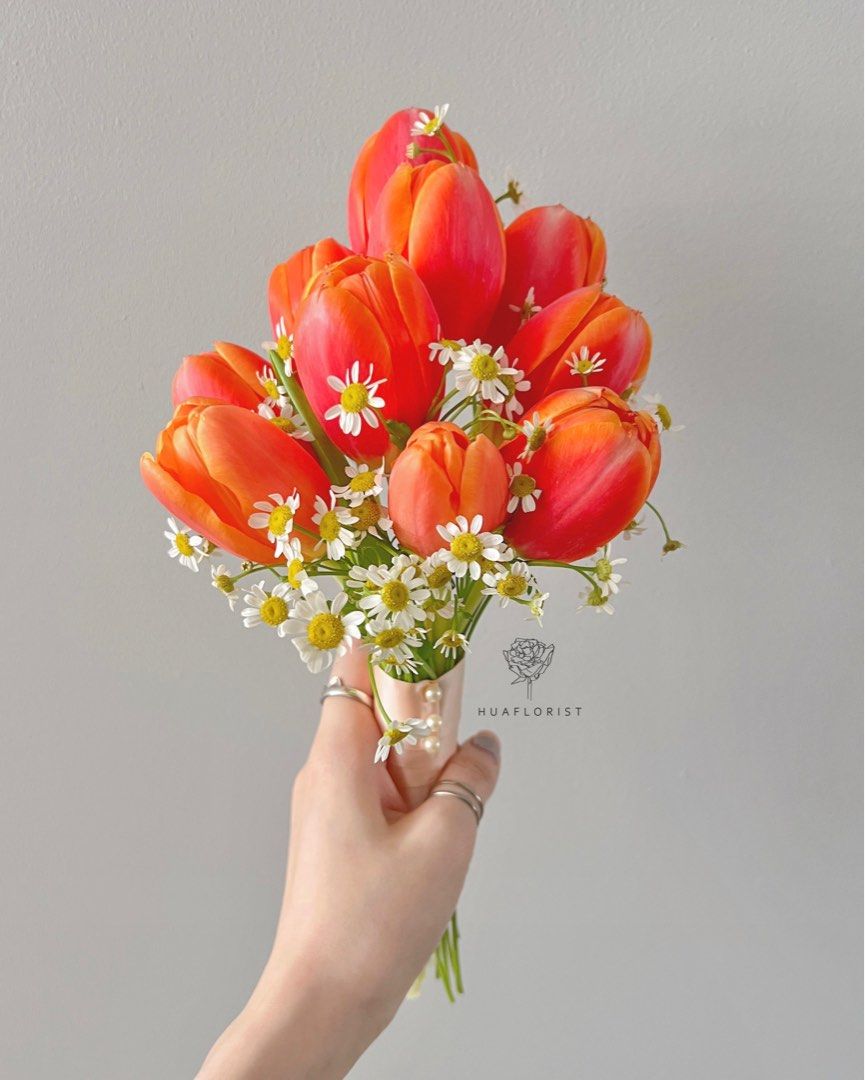 Tulip And Daisy Bridal Bouquet | Wedding | Bride | Bridesmaid | Rom |  Engagement | Rom Flowers | Engagement Bouquet | Engagement Flowers | Wedding  Bouquet | Korean Style Bridal Bouquet,