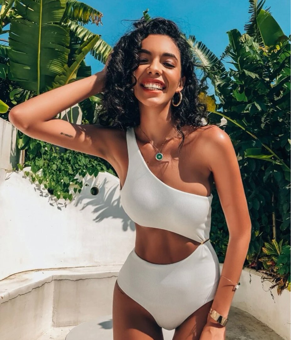 White one shoulder swim suit Women s Fashion Swimwear Bikinis