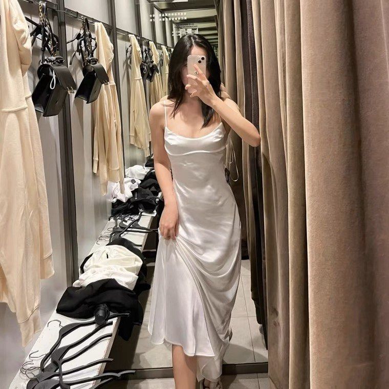 White silk clearance dress with slit