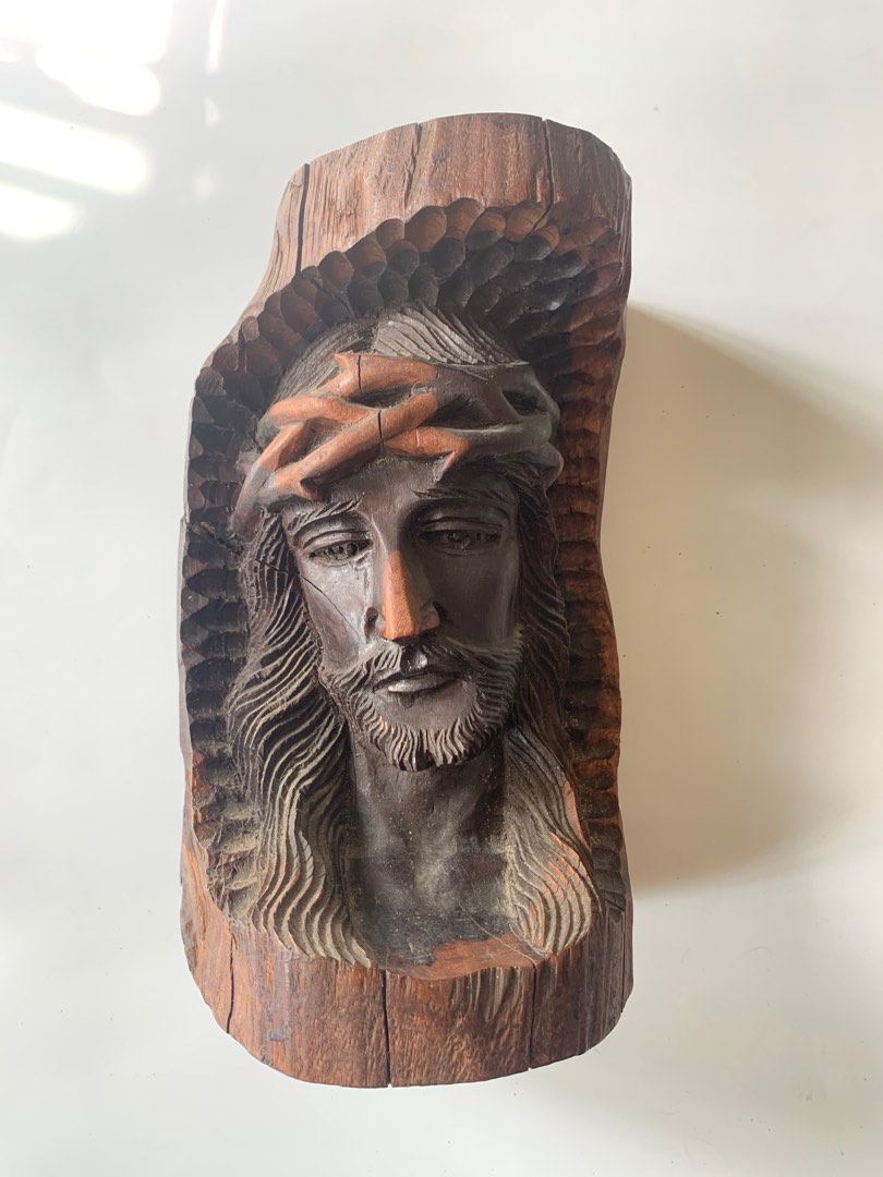Wood carved face of the Black Nazarene, Furniture & Home Living, Home