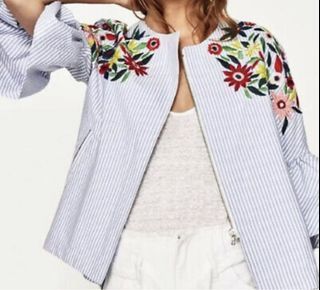 Zara 3/4 Sleeves Zip Front Blouse